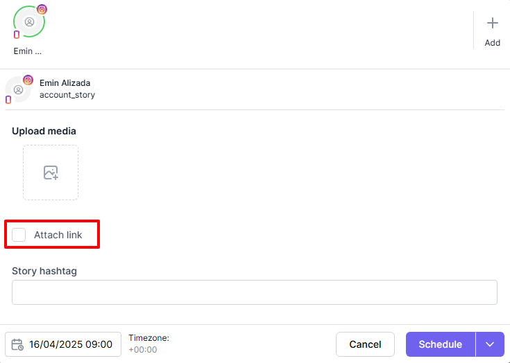 option for choosing attach link to schedule stories with links from FS Poster